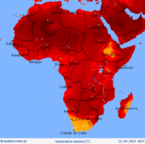temperatura máxima mapas de previsão
