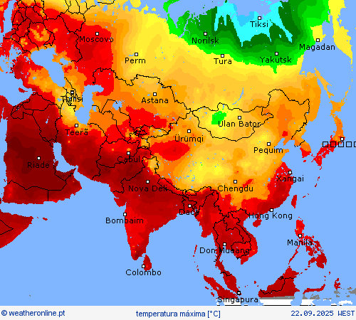 temperatura máxima mapas de previsão