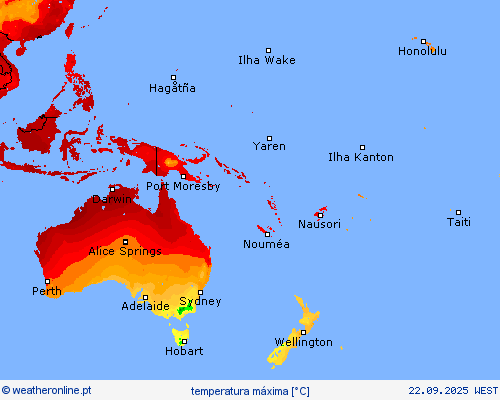 temperatura máxima mapas de previsão