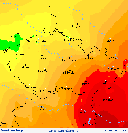 temperatura máxima mapas de previsão