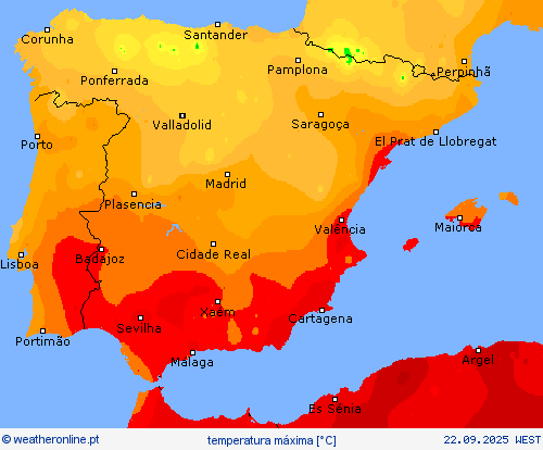 temperatura máxima mapas de previsão