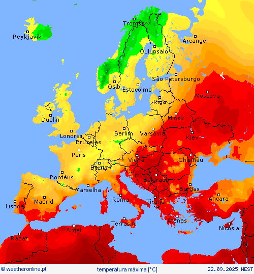 temperatura máxima mapas de previsão