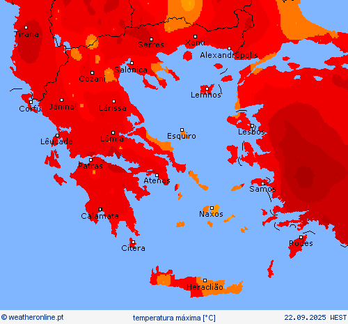 temperatura máxima mapas de previsão