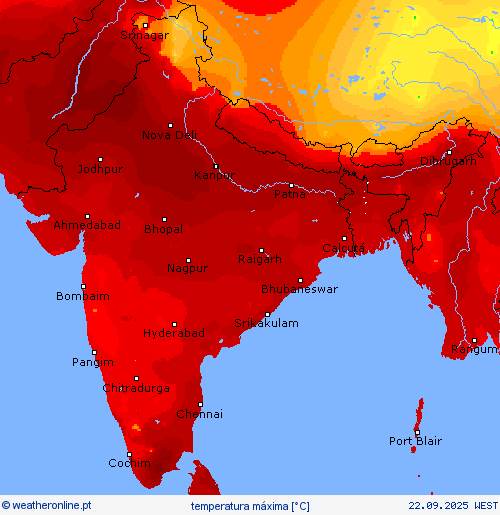 temperatura máxima mapas de previsão