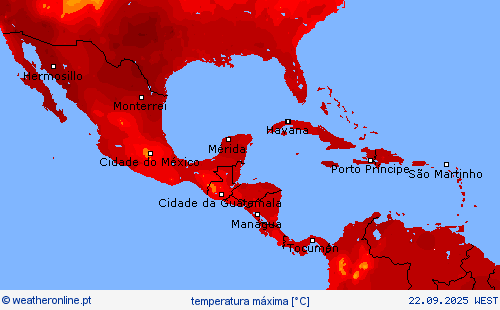temperatura máxima mapas de previsão