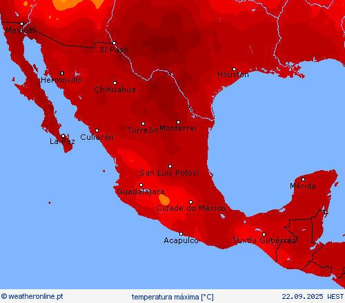 temperatura máxima mapas de previsão