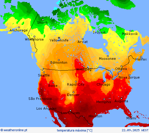 temperatura máxima mapas de previsão