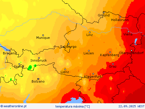 temperatura máxima mapas de previsão