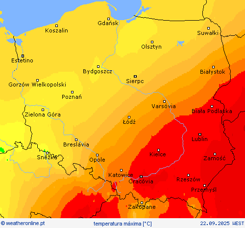 temperatura máxima mapas de previsão