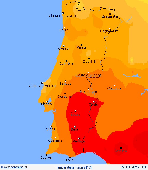 temperatura máxima mapas de previsão