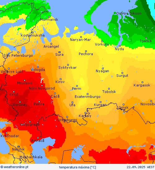 temperatura máxima mapas de previsão