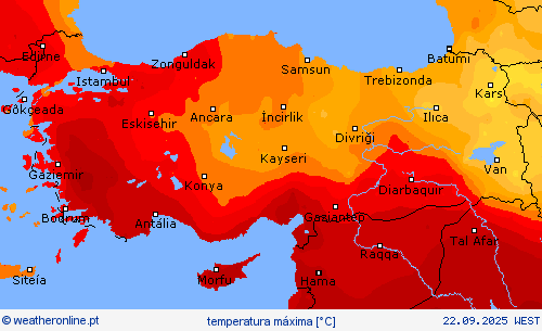 temperatura máxima mapas de previsão