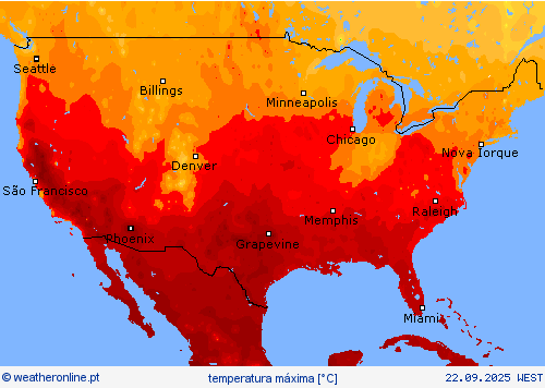 temperatura máxima mapas de previsão