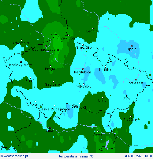 temperatura mínima mapas de previsão