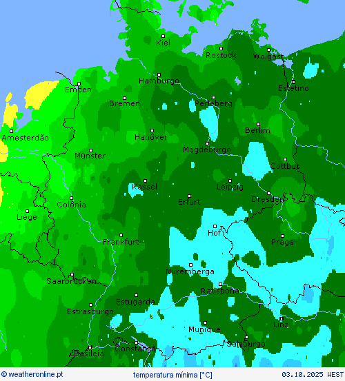 temperatura mínima mapas de previsão