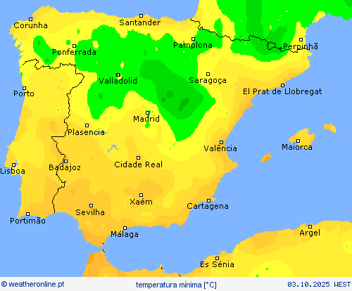 temperatura mínima mapas de previsão