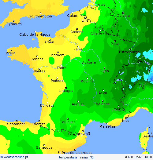 temperatura mínima mapas de previsão