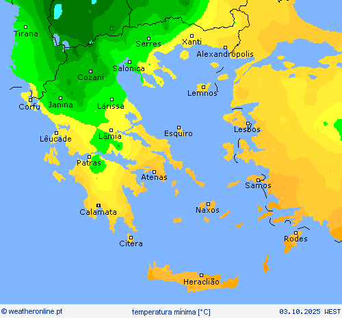 temperatura mínima mapas de previsão