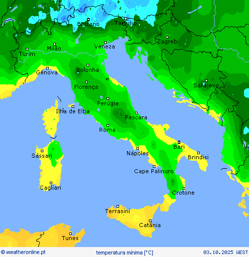 temperatura mínima mapas de previsão