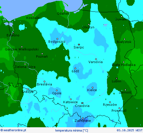 temperatura mínima mapas de previsão