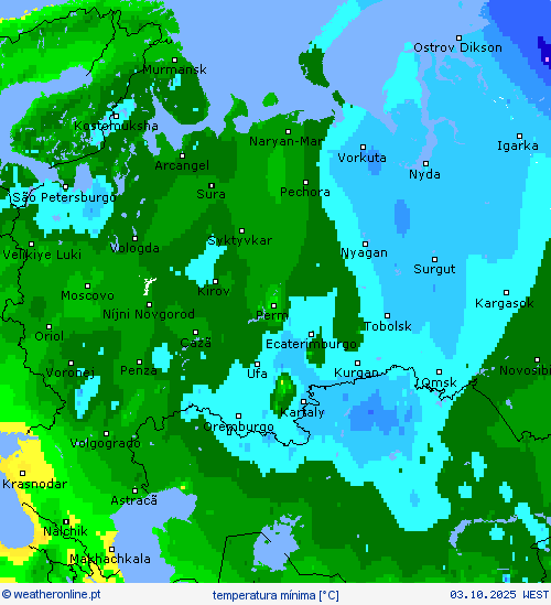 temperatura mínima mapas de previsão