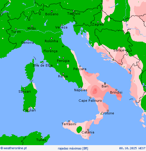 rajadas máximas mapas de previsão