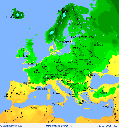 temperatura mínima mapas de previsão