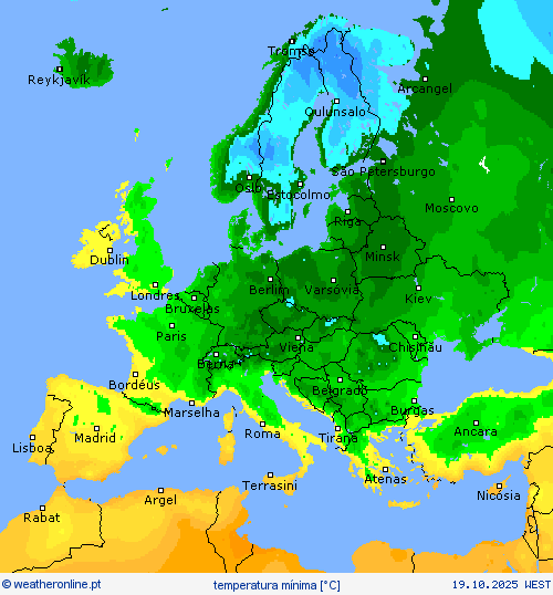 temperatura mínima mapas de previsão
